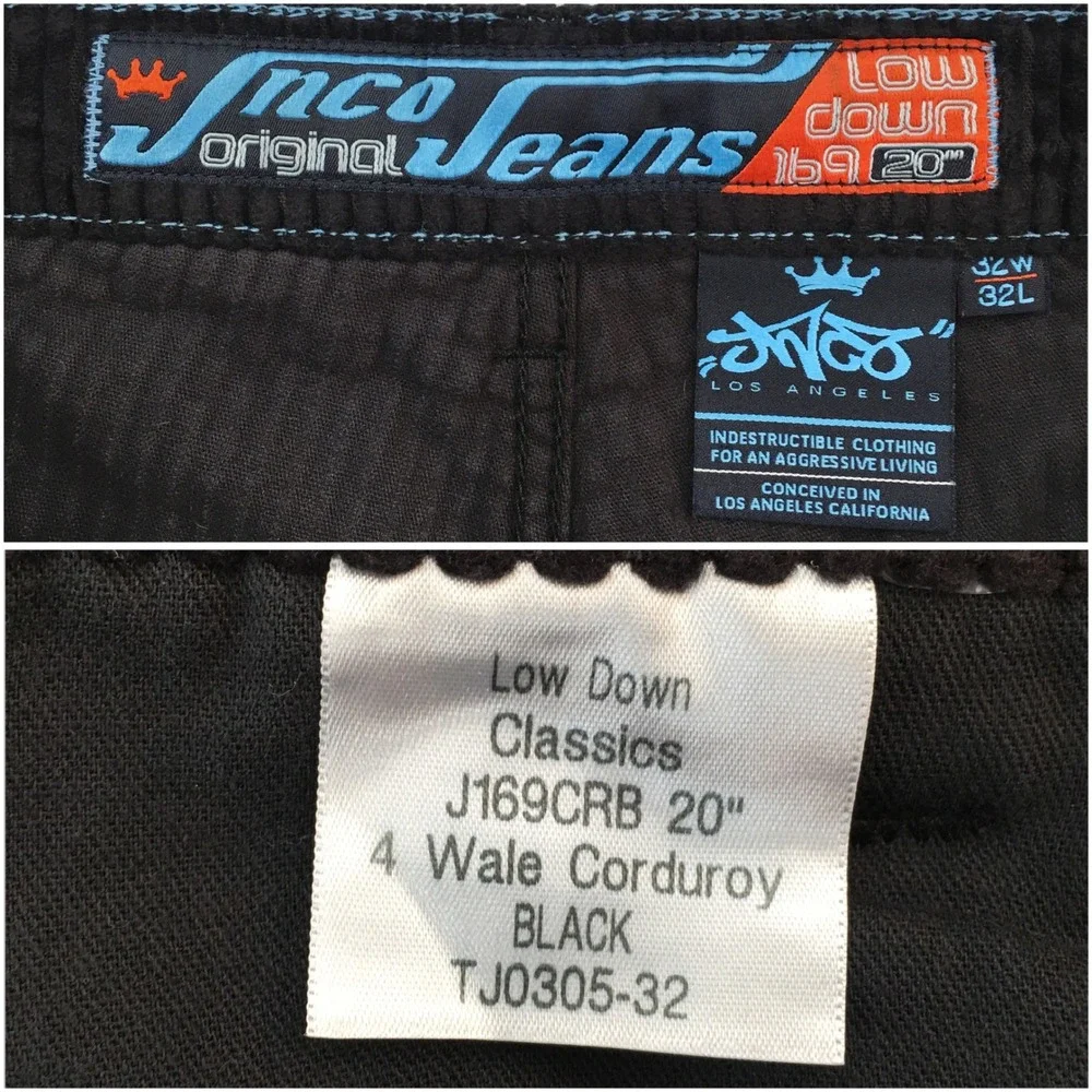JNCO Jeans Low Down Classics 4 Wale Corduroy Pants Black Wide Leg Mens 32x32